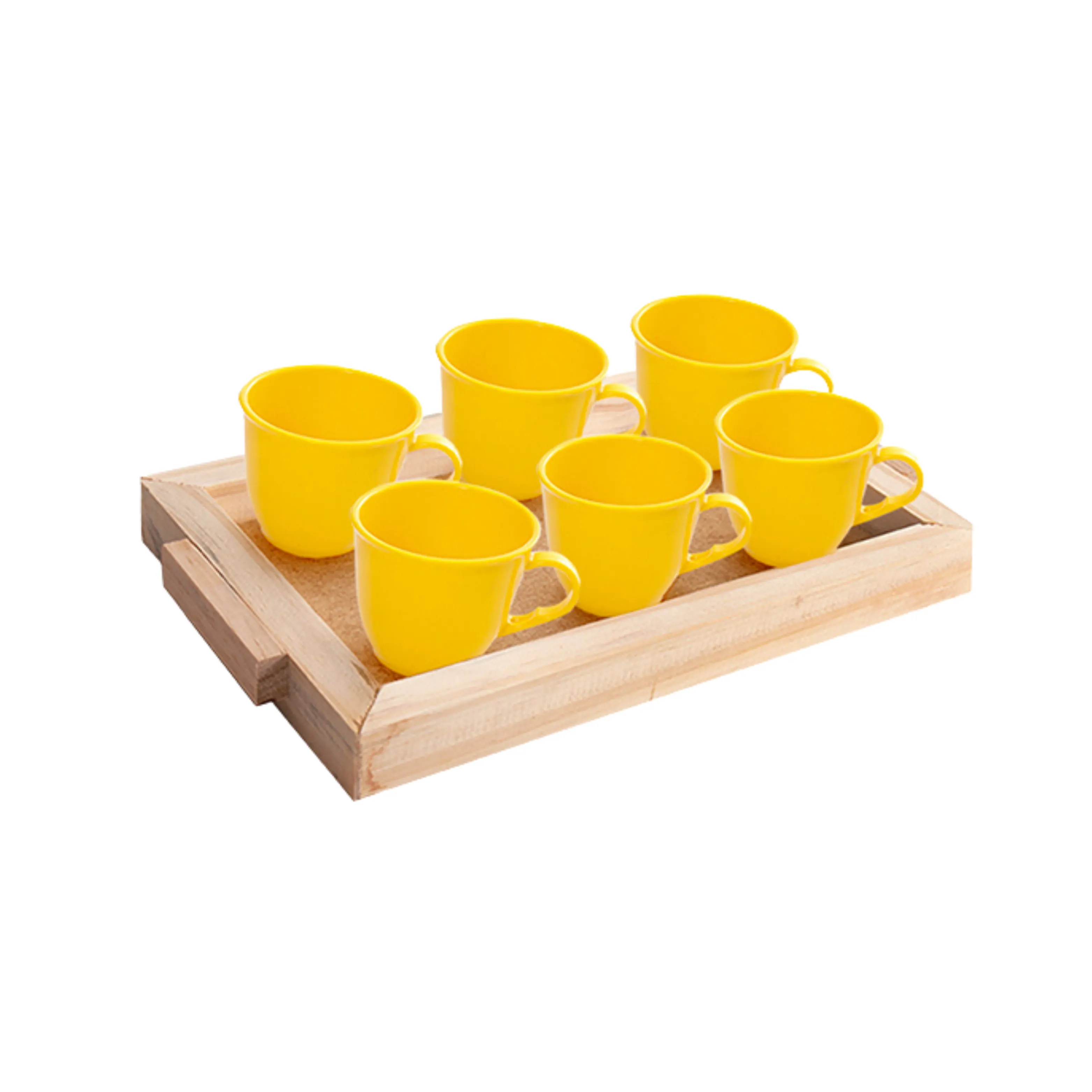 BANDEJA DE MADEIRA COM 6 XÍCARAS 170ML