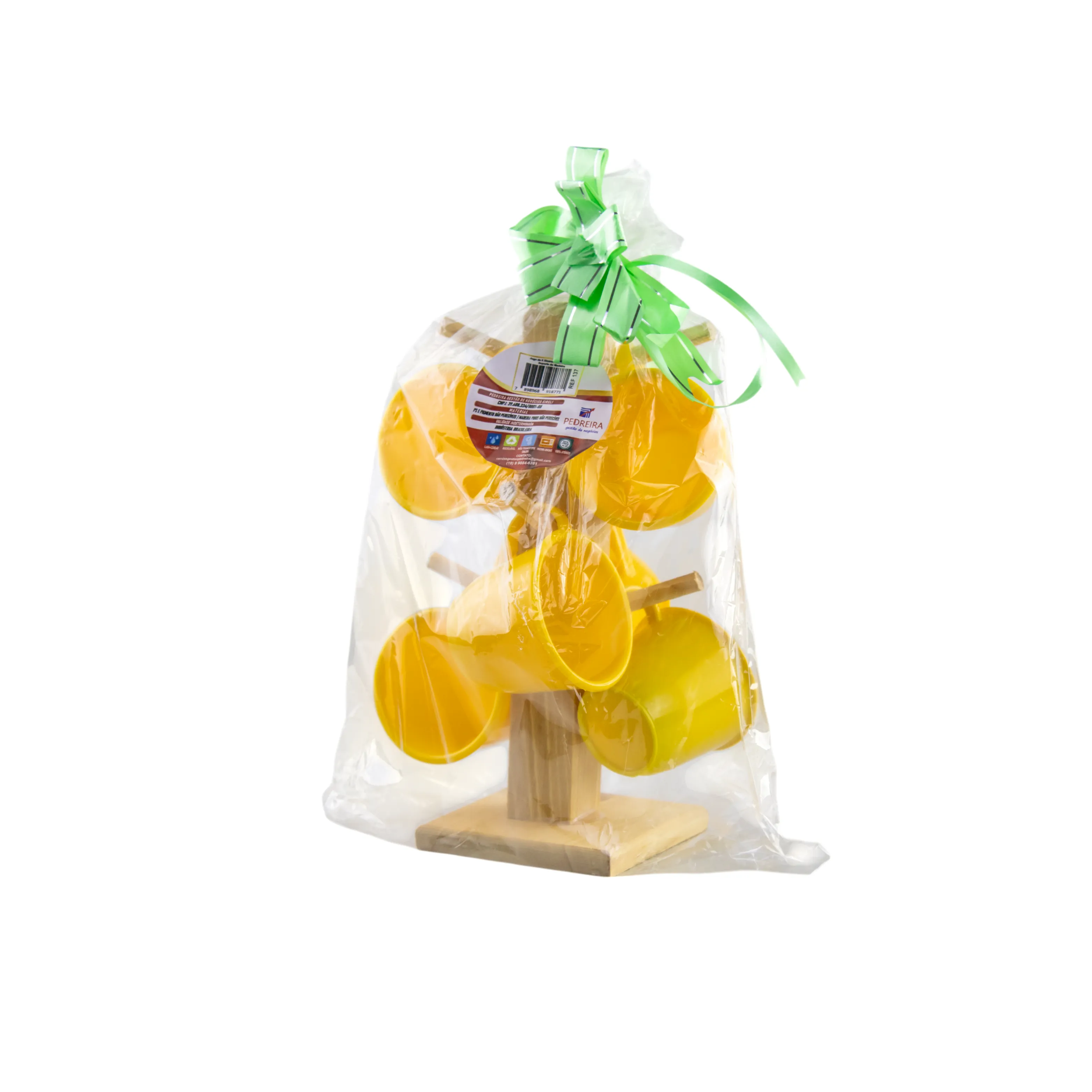 SUPORTE DE MADEIRA COM JOGO DE 6 XÍCARAS 85ML