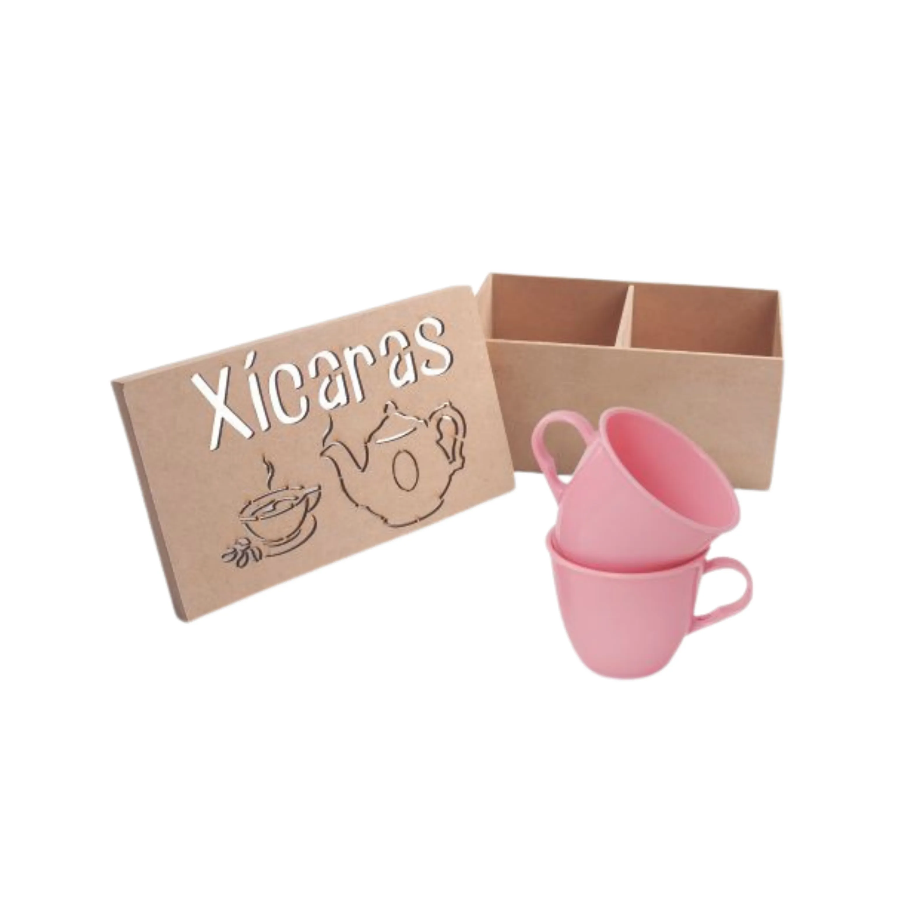 CAIXA MDF CRU COM JOGO DE 2 XÍCARAS DE ACRÍLICO