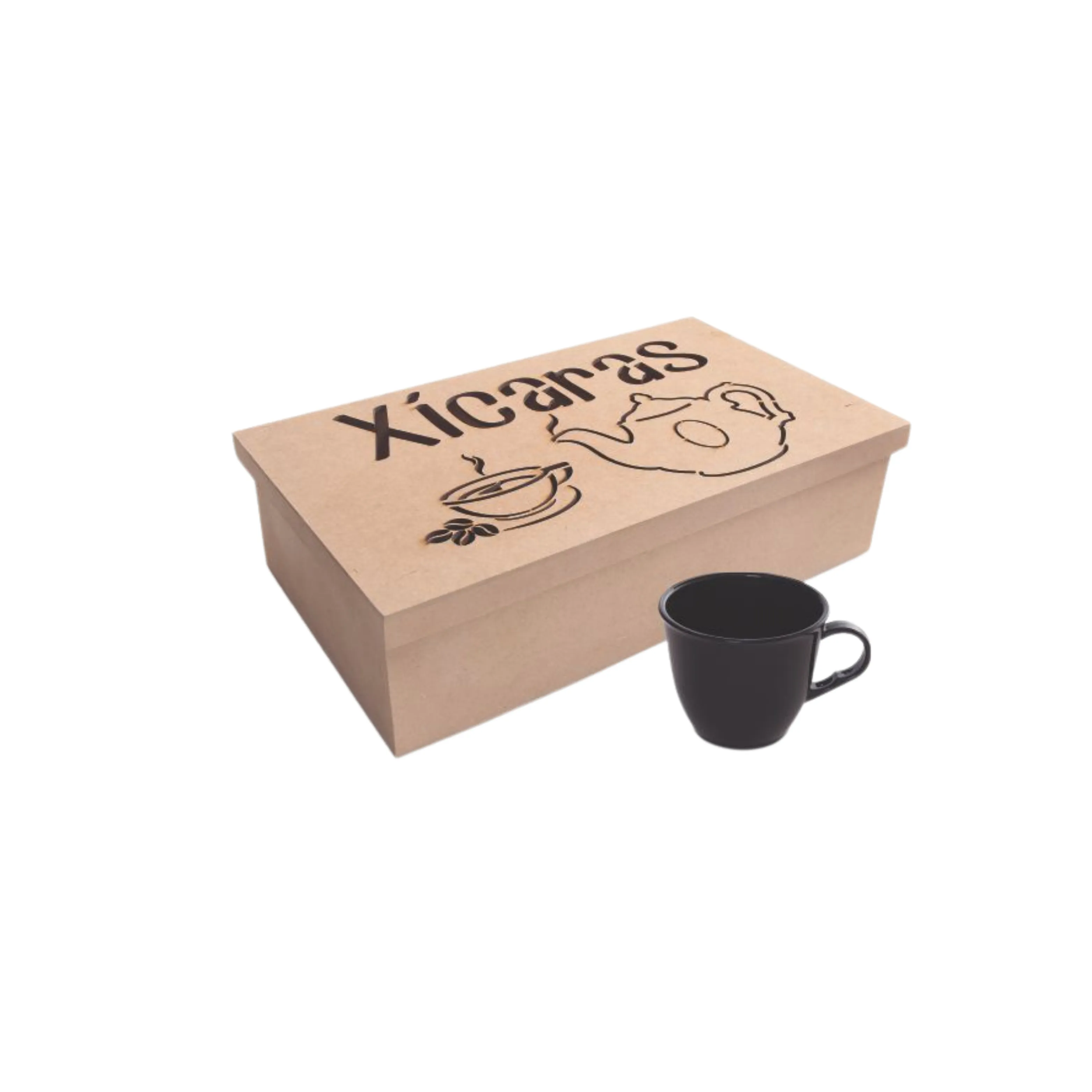 CAIXA MDF CRU COM JOGO DE 6 XÍCARAS 170 ML