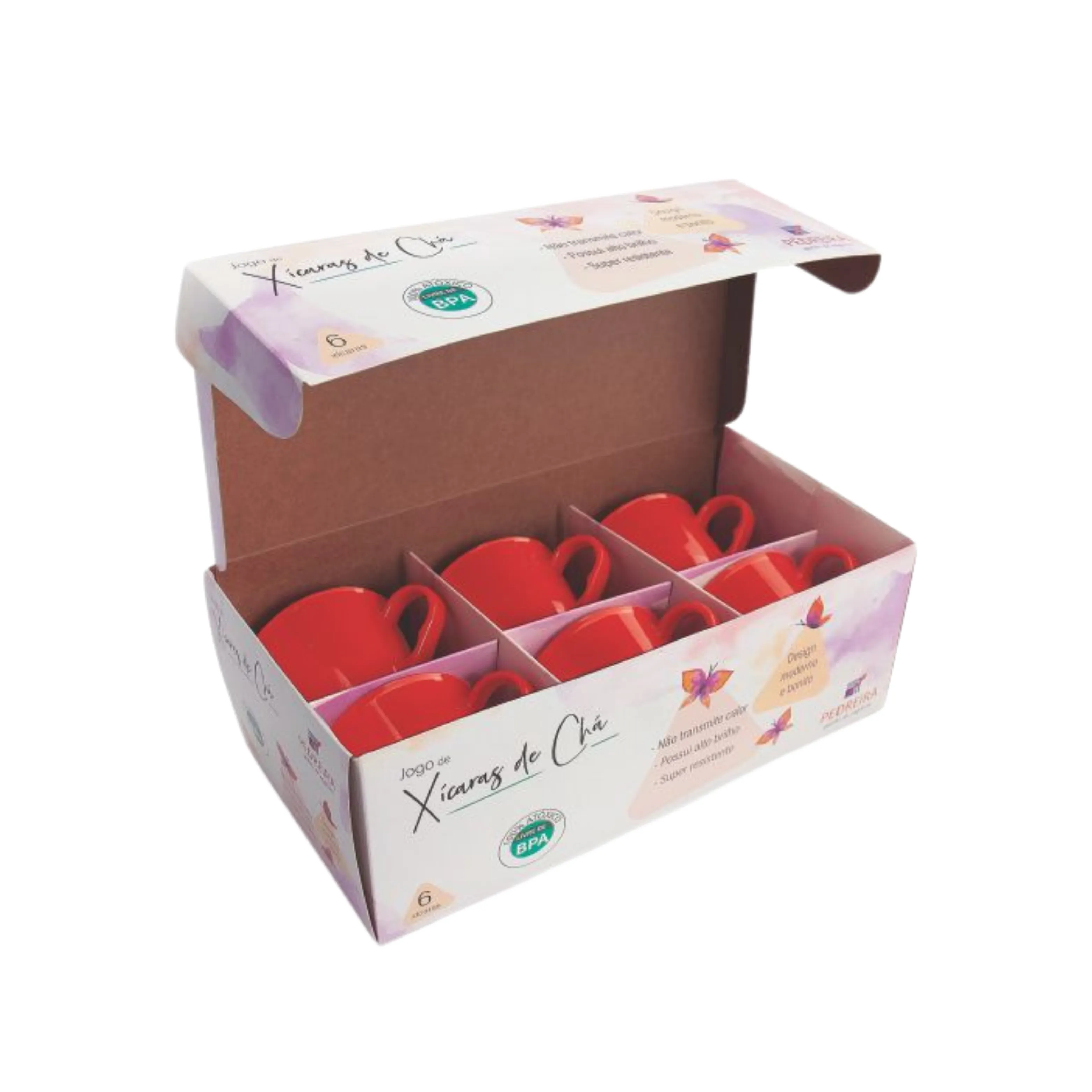 JOGO DE 6 XÍCARAS COM PIRES 170ML - ACRÍLICO