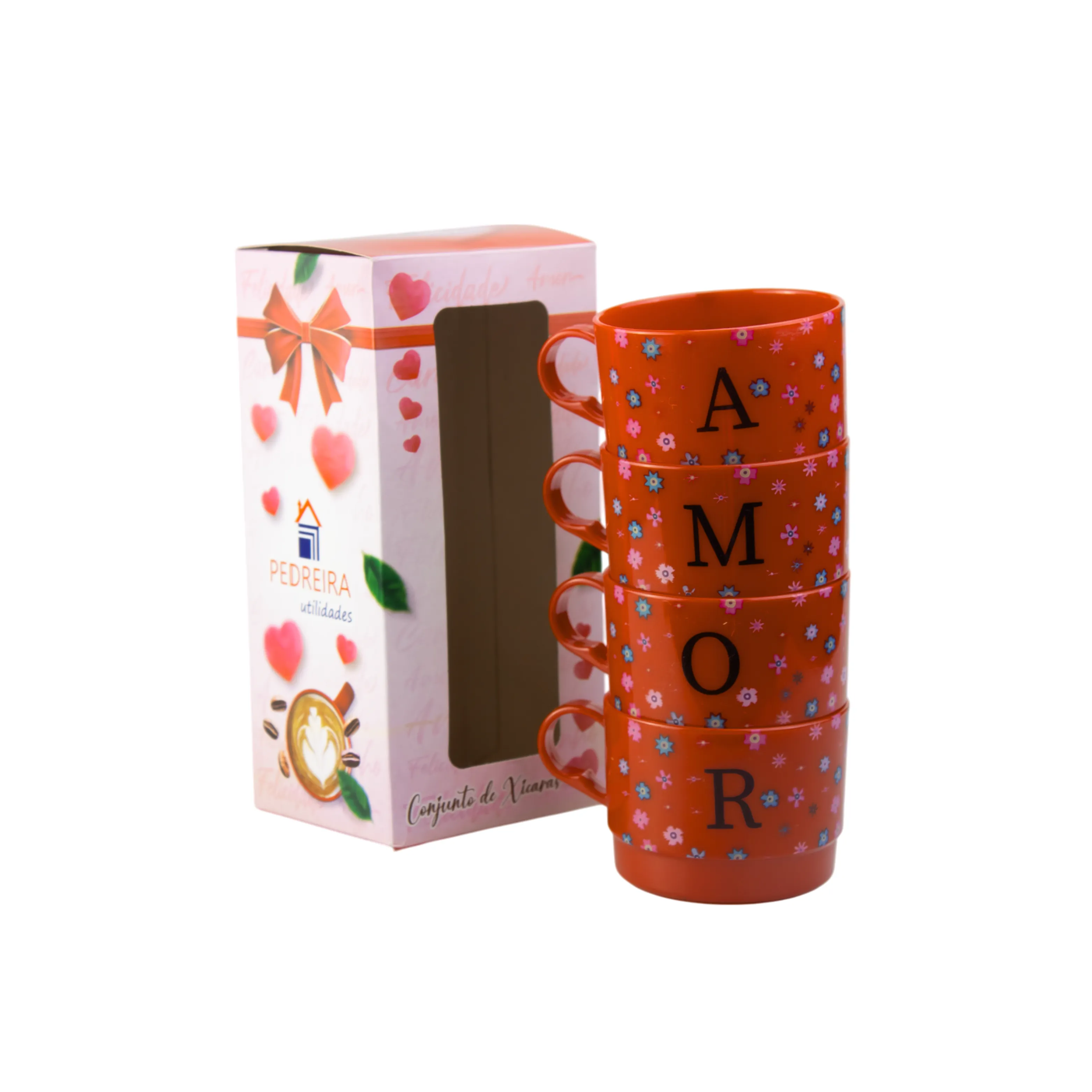 CONJUNTO 4 PEÇAS EMPILHÁVEIS 210ML - AMOR