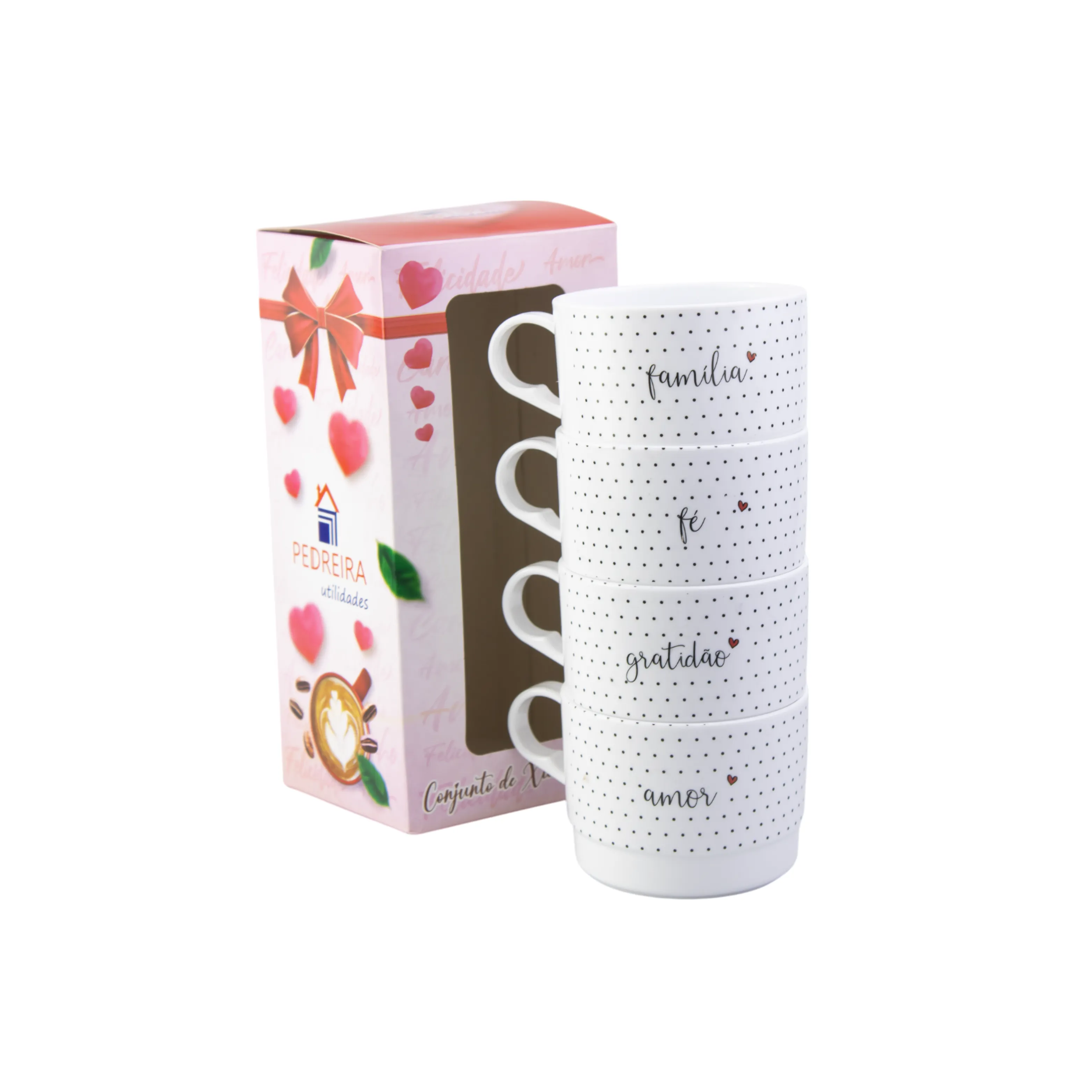 CONJUNTO 4 PEÇAS EMPILHÁVEIS 210ML - FRASES