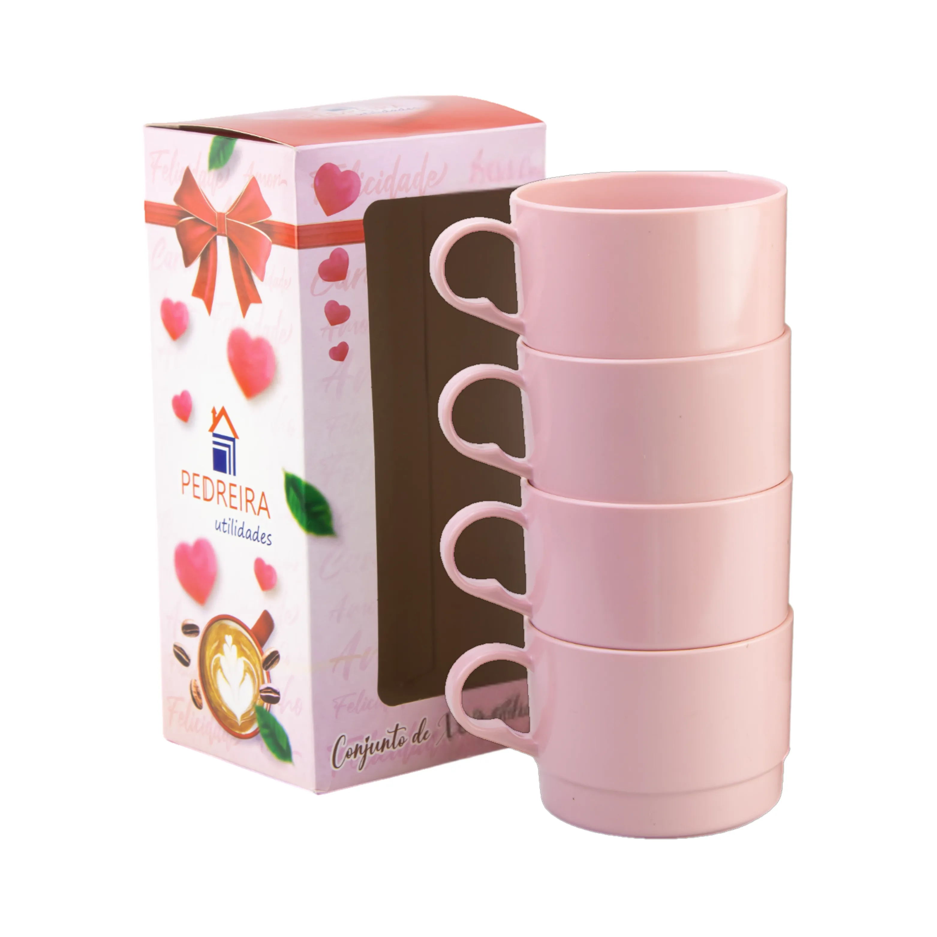 CONJ COM 4 RECIP COM ALÇA ACRILICO EMPILHAVEL LISA COLOR 210 ML    NA CAIXA