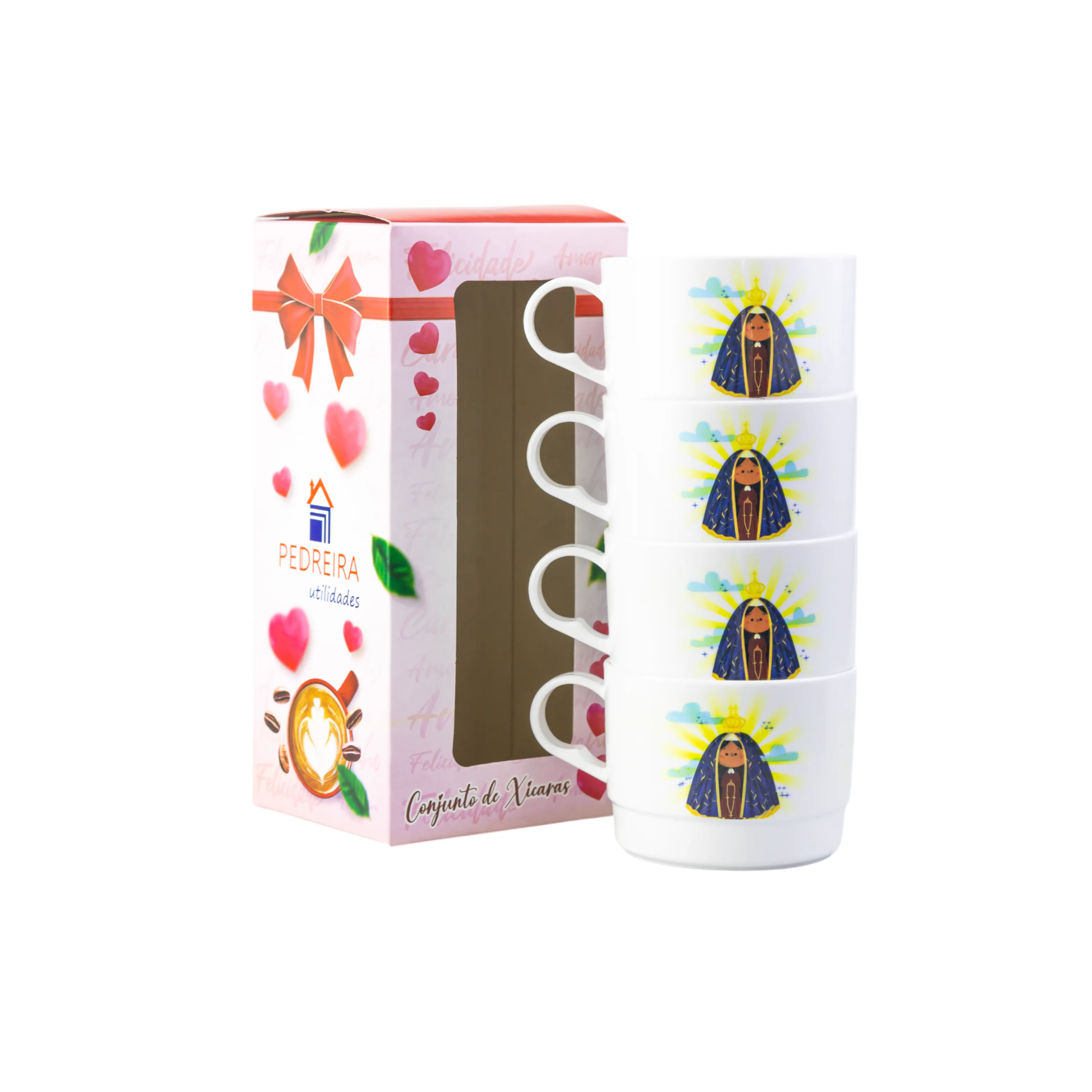 CONJ COM 4 RECIP COM ALÇA ACRILICO EMPILHAVEL 210 ML - NOSSA SENHORA