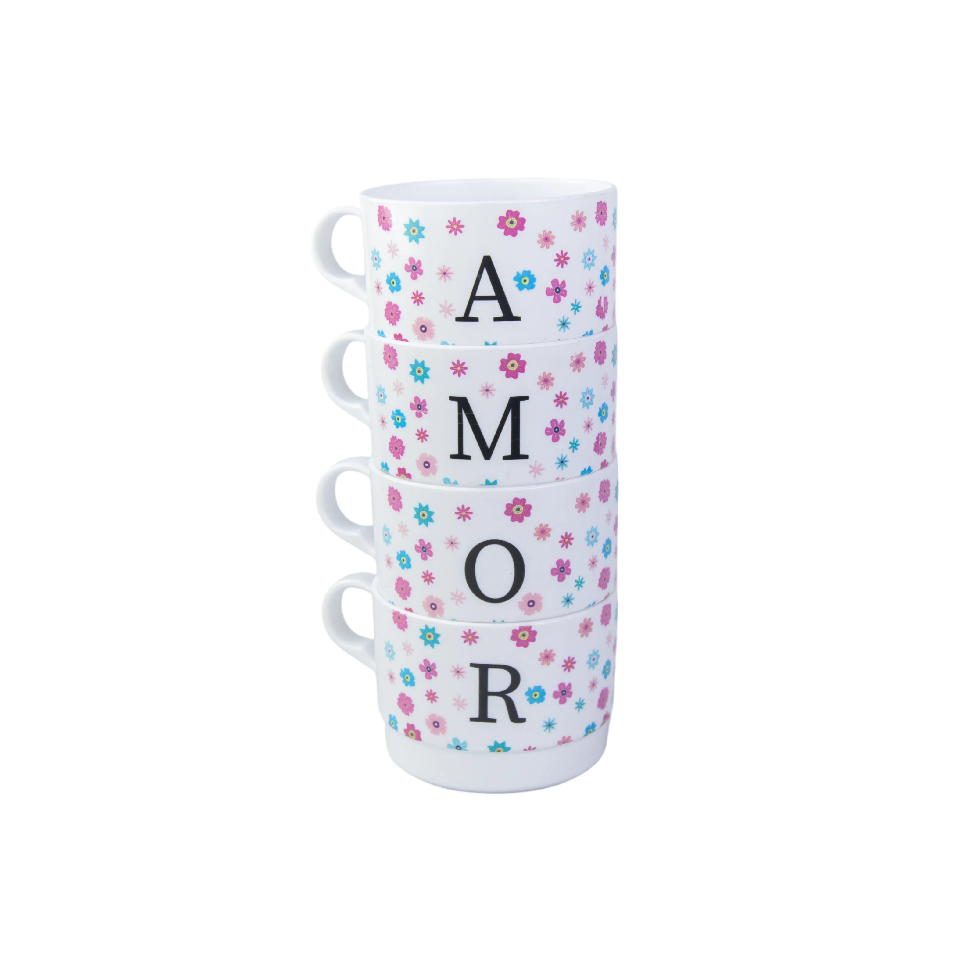 CONJ COM 4 RECIP COM ALÇA ACRILICO 210 ML - AMOR - VERMELHO-CHILINCADO