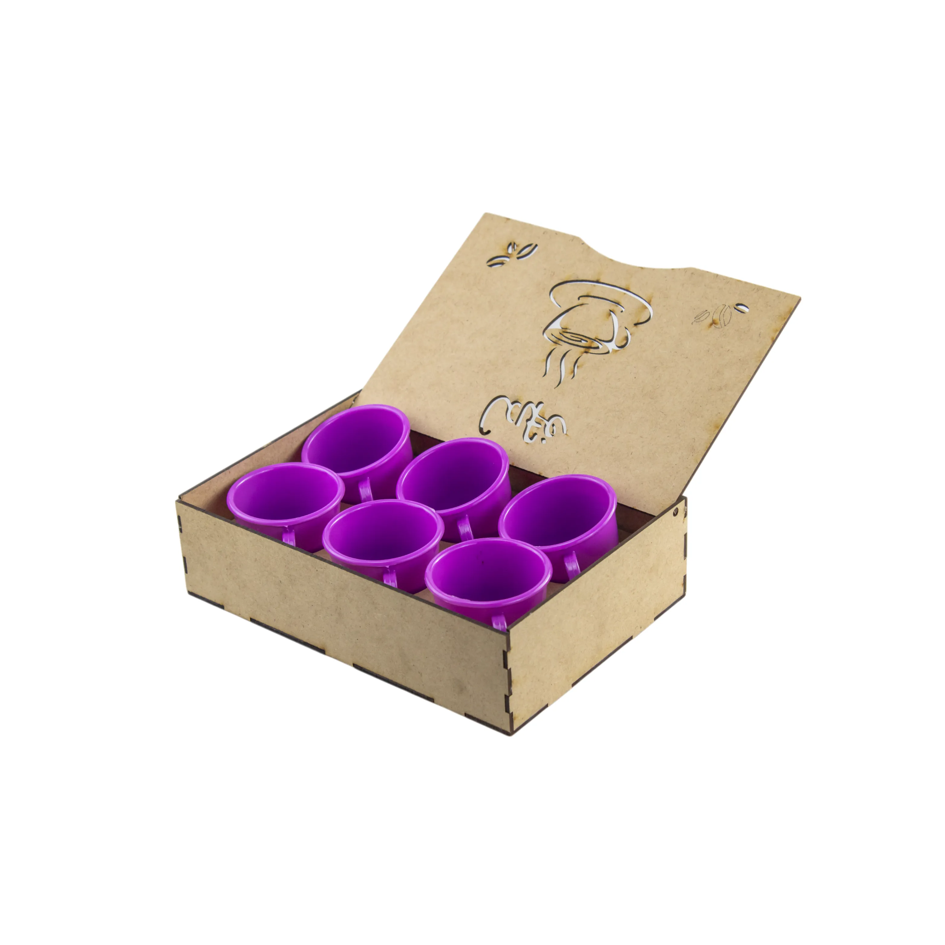 CAIXA MDF CRU COM JOGO DE 6 XÍCARAS 85ML ACRÍLICO