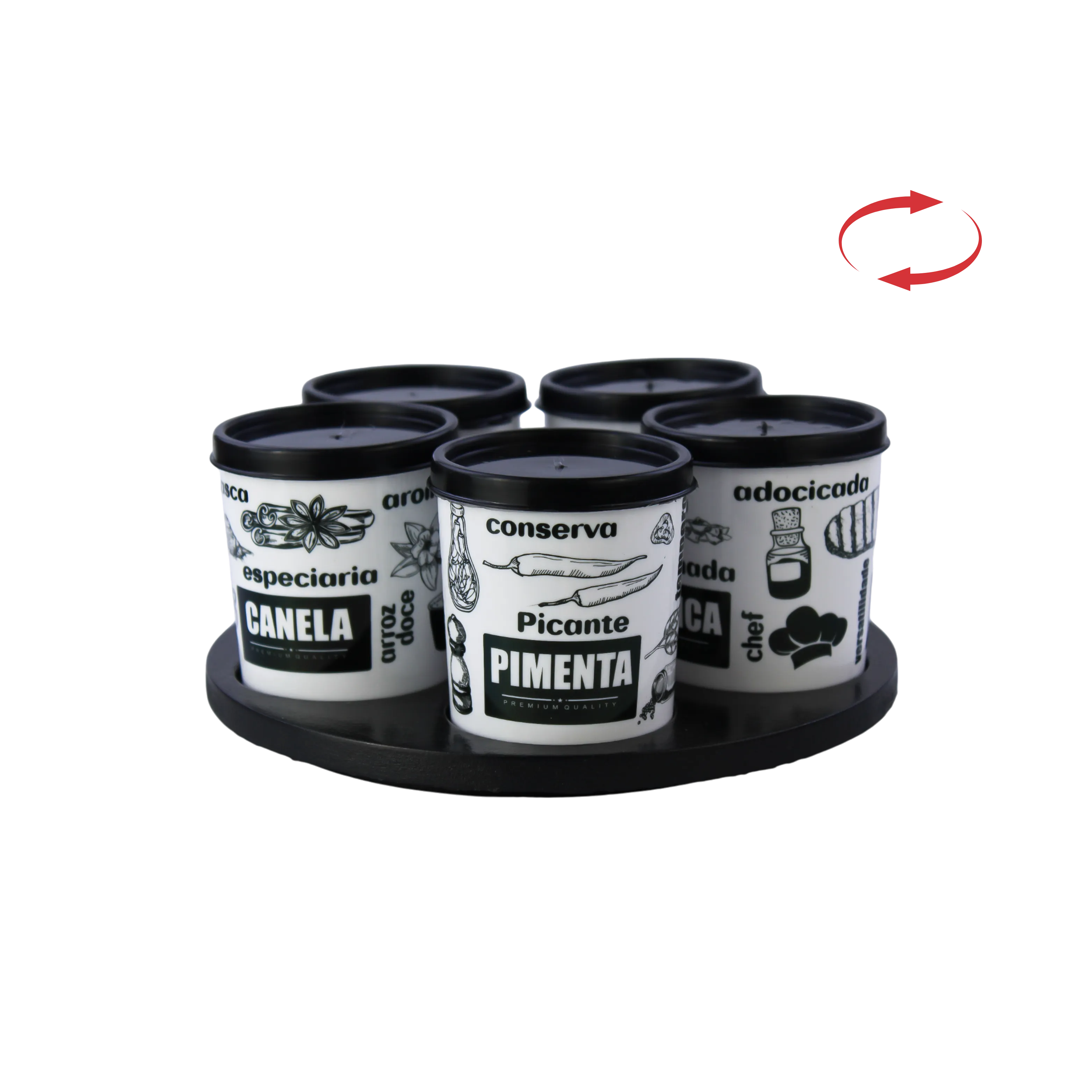 SUPORTE MDF GIRATORIO COM 5 POTES 200ML DECORADOS