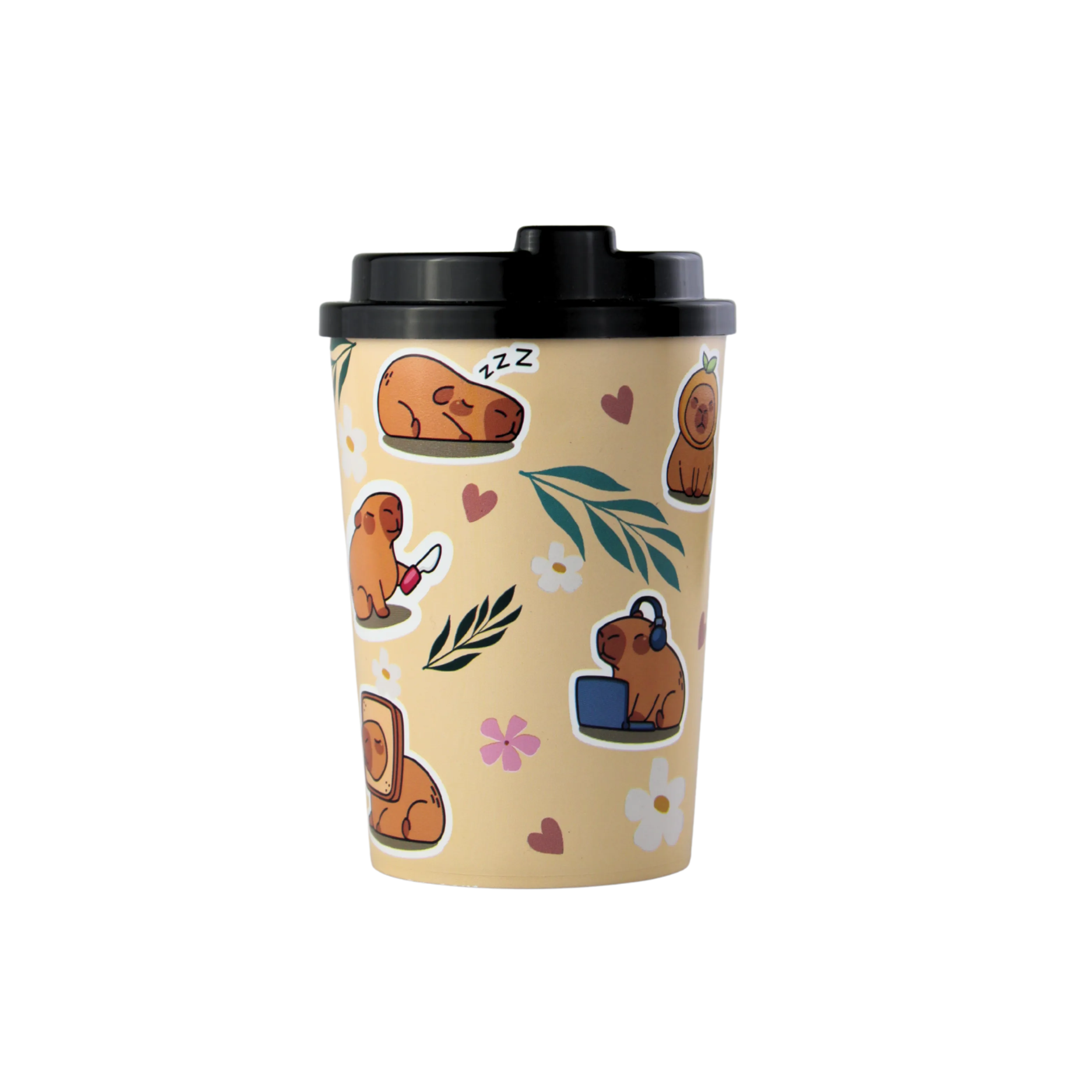COPO DECORADO 420ML C/ TAMPA E CANUDO