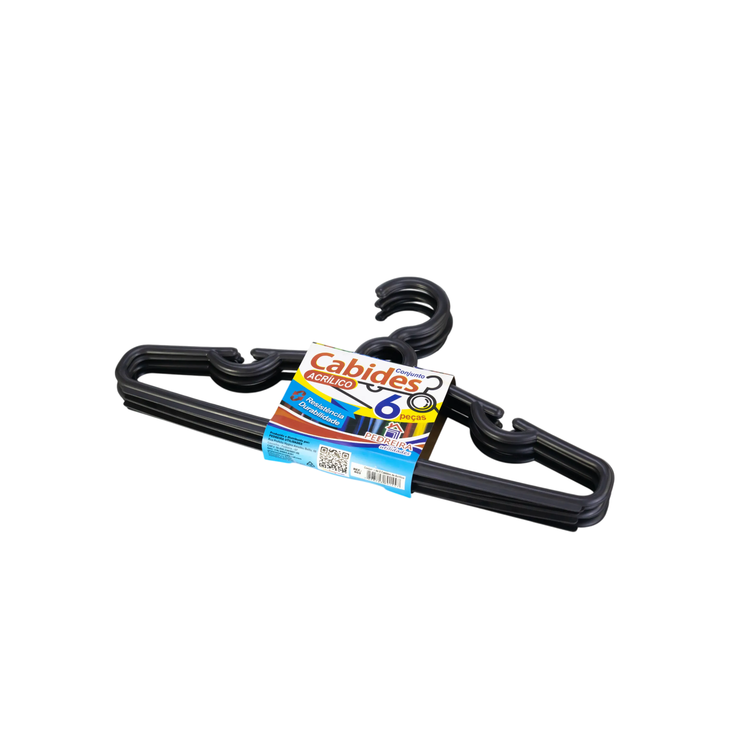 CONJUNTO DE 6 CABIDES PLÁSTICO PRETO 40CM