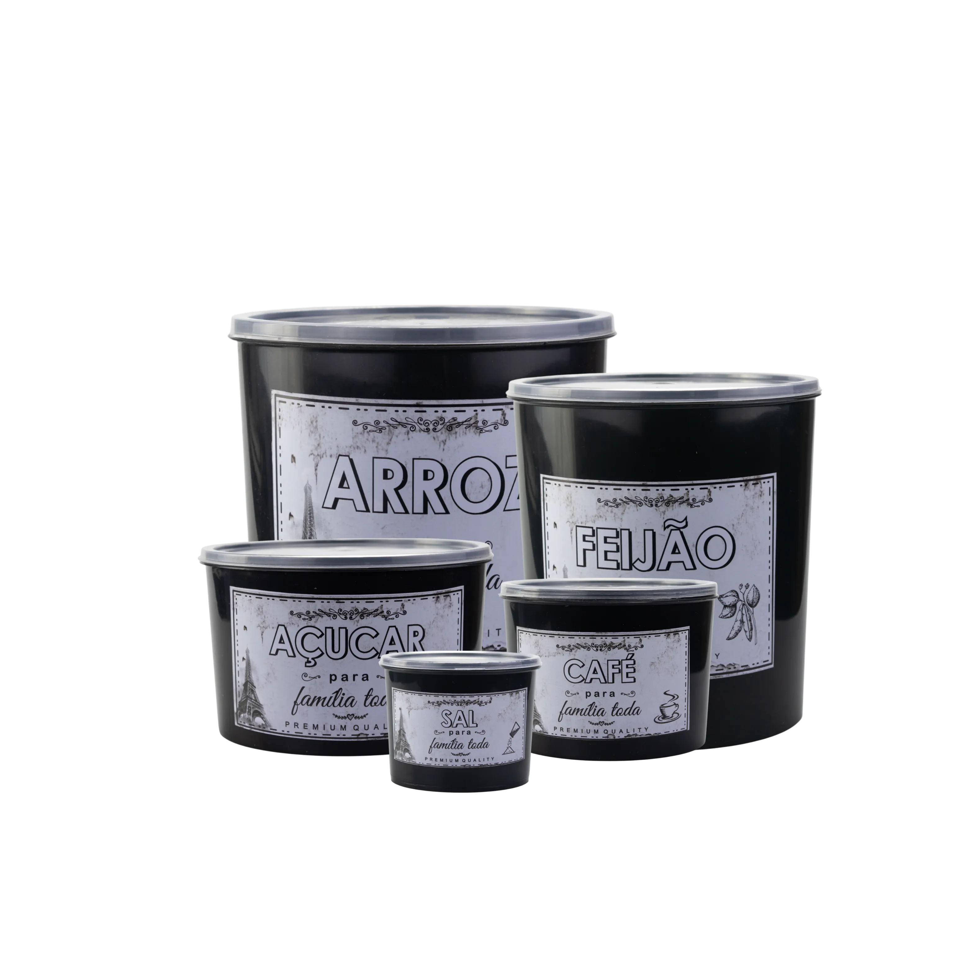 CONJUNTO MULTIUSO 5 PEÇAS 6L, 4L, 2L, 1L, 500ML - PRETO - ECO - DECORADO