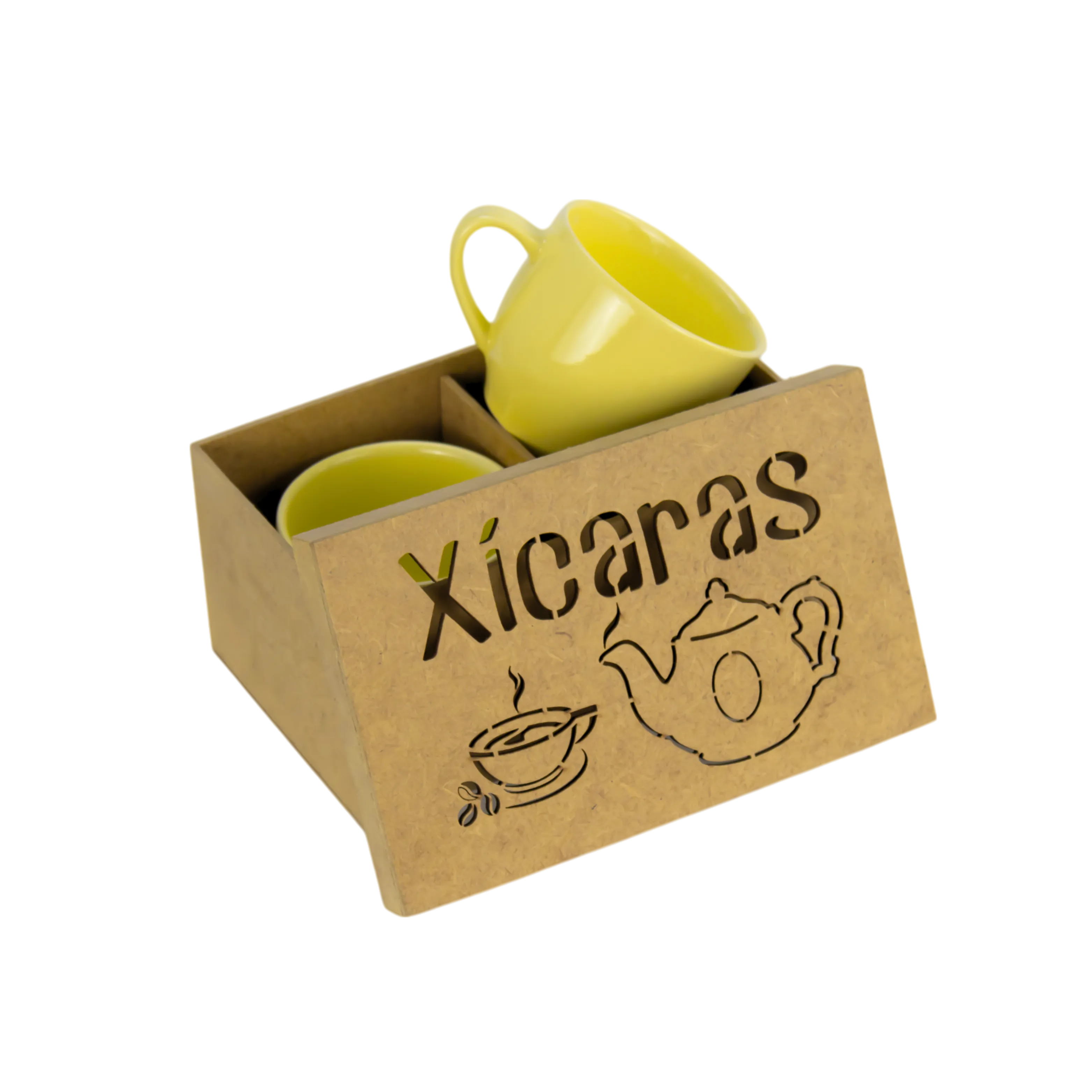 CAIXA MDF CRU COM JOGO DE 2 XÍCARAS CHÁ COLOR