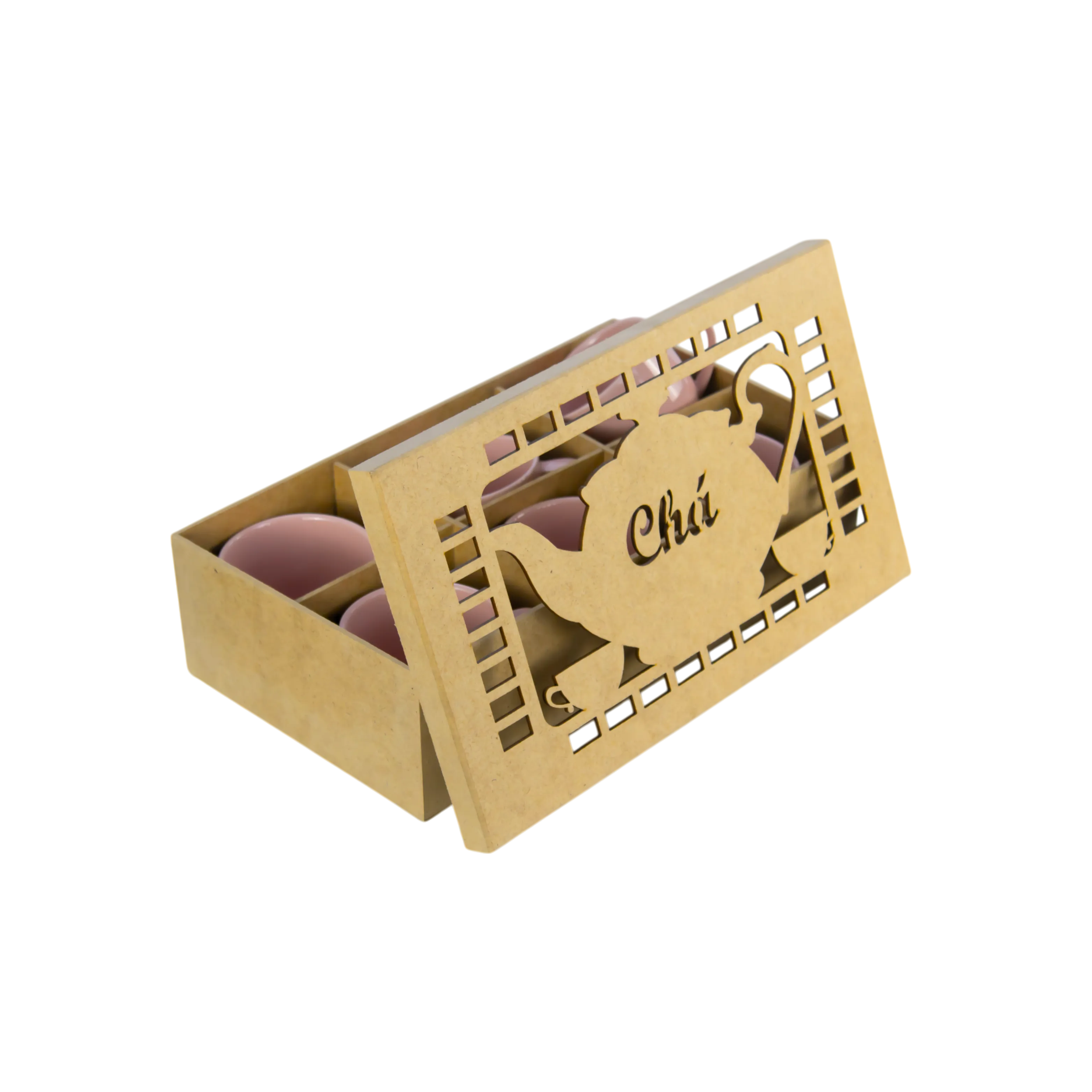 CAIXA MDF CRU COM JOGO DE 6 XÍCARAS CHÁ COLOR
